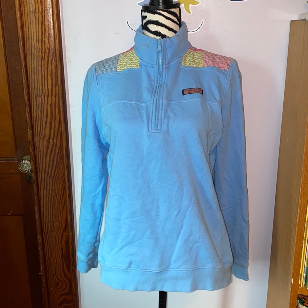 Vineyard Vines shep 1/4 blue patchwork sweatshirt size medium